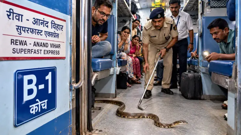 रीवा-आनंद विहार सुपरफास्ट में सांप मिलने की सूचना: बी-1 कोच में यात्रियों के बीच मचा हड़कंप