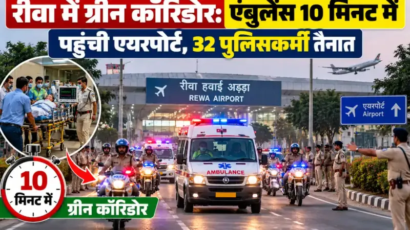 रीवा में ग्रीन कॉरिडोर: एंबुलेंस 10 मिनट में पहुंची एयरपोर्ट, 32 पुलिसकर्मी तैनात