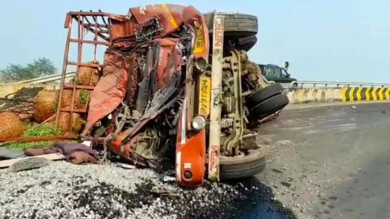 Truck carrying UP peas from Jabalpur overturns driver dies