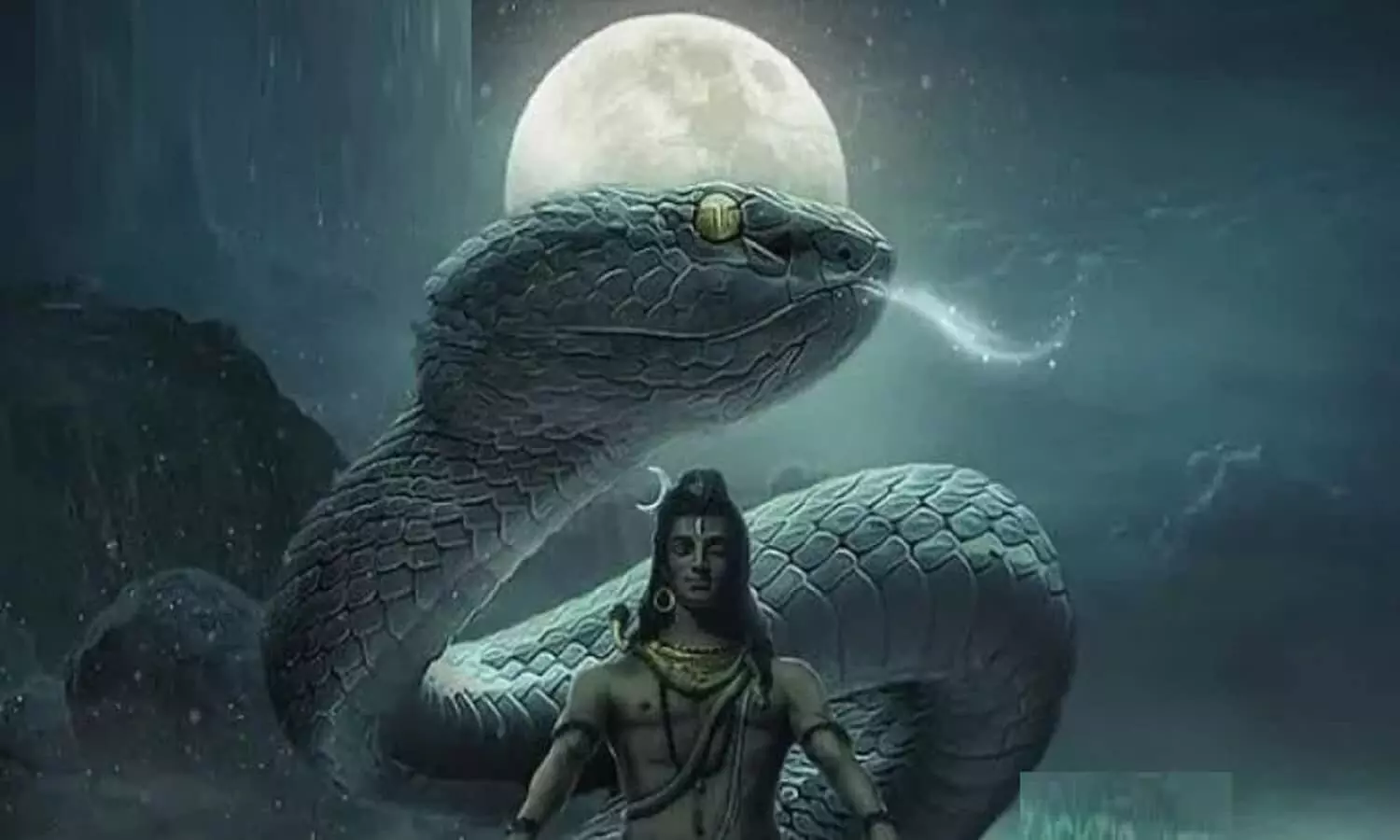 Illustration of lord shiva with sheshnag for nag panchami indian posters  for the wall • posters wallpaper, template, spirituality | myloview.com