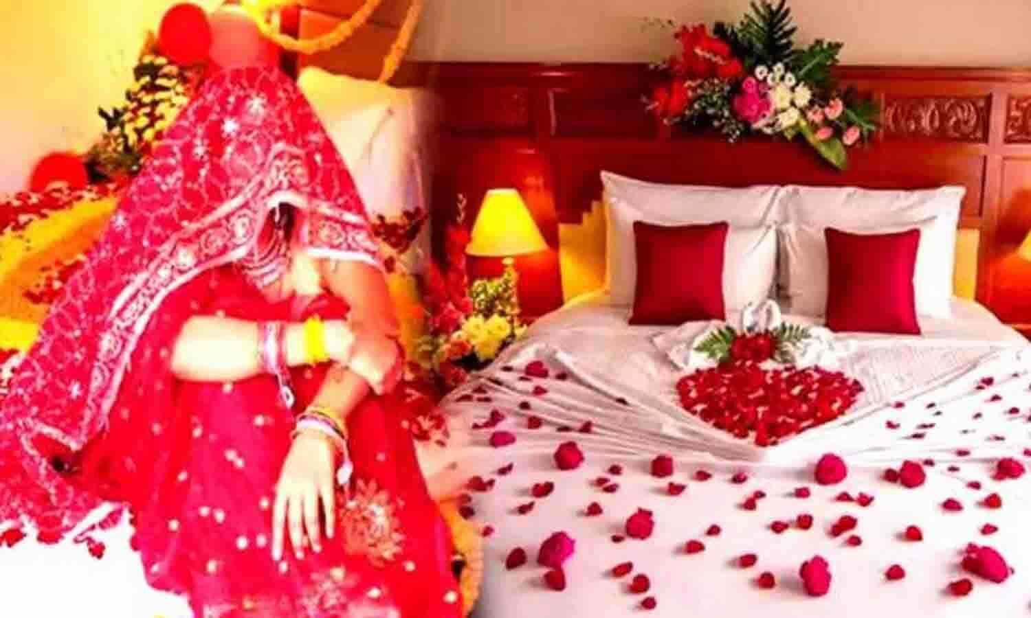 Dulha Dulhan Suhagrat सुहागरात पर फूलों से सजाया गया बिस्तर सुबह बिस्तर पर मिली दूल्हा दुल्हन 4965