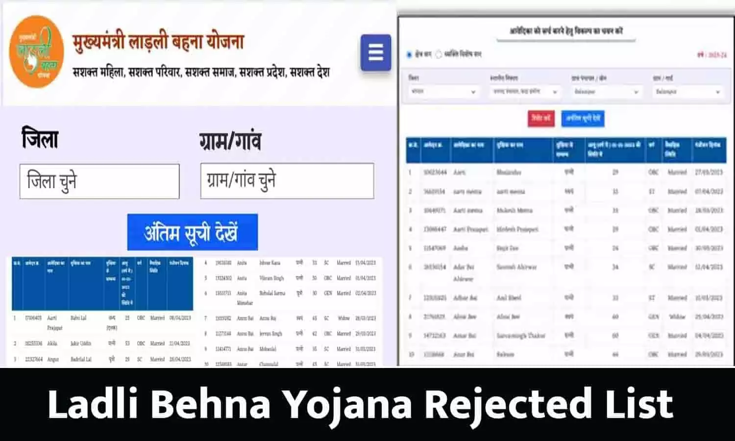 Ladli Behna Yojana Rejected List