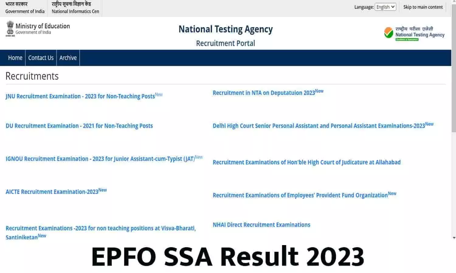 EPFO SSA Result 2023