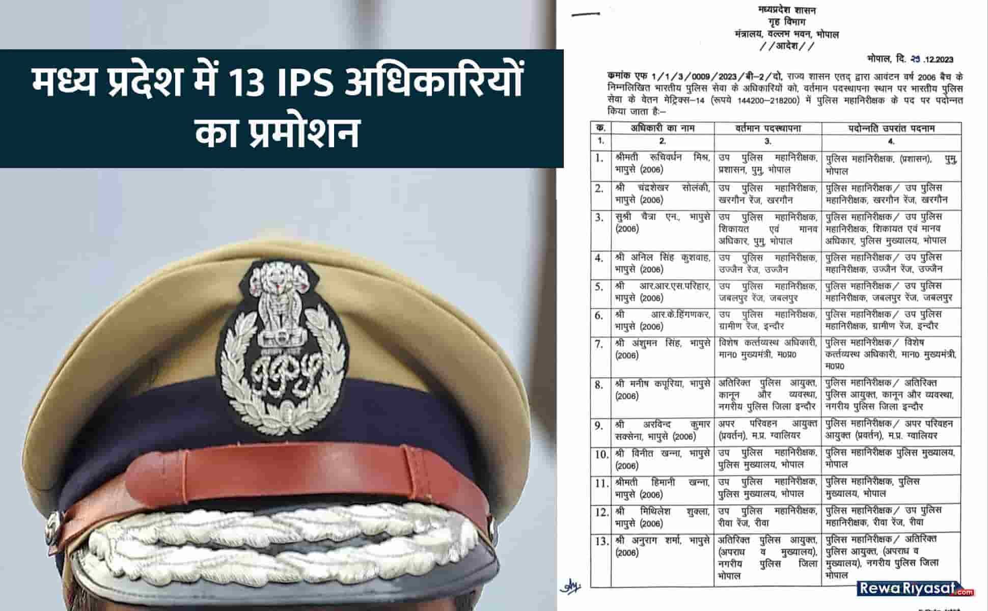 MP IPS Officer Promotion List नए साल का तोहफा, राज्य के 13 आईपीएस