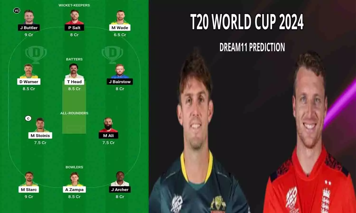 AUS vs ENG T20 ICC World Cup 2024 Dream11 Prediction In Hindi: 1 करोड़ पाने के लिए ड्रीम11 टीम में इन खिलाडी को बनाये कप्तान और उप्कप्तान, जाने पूरी Details