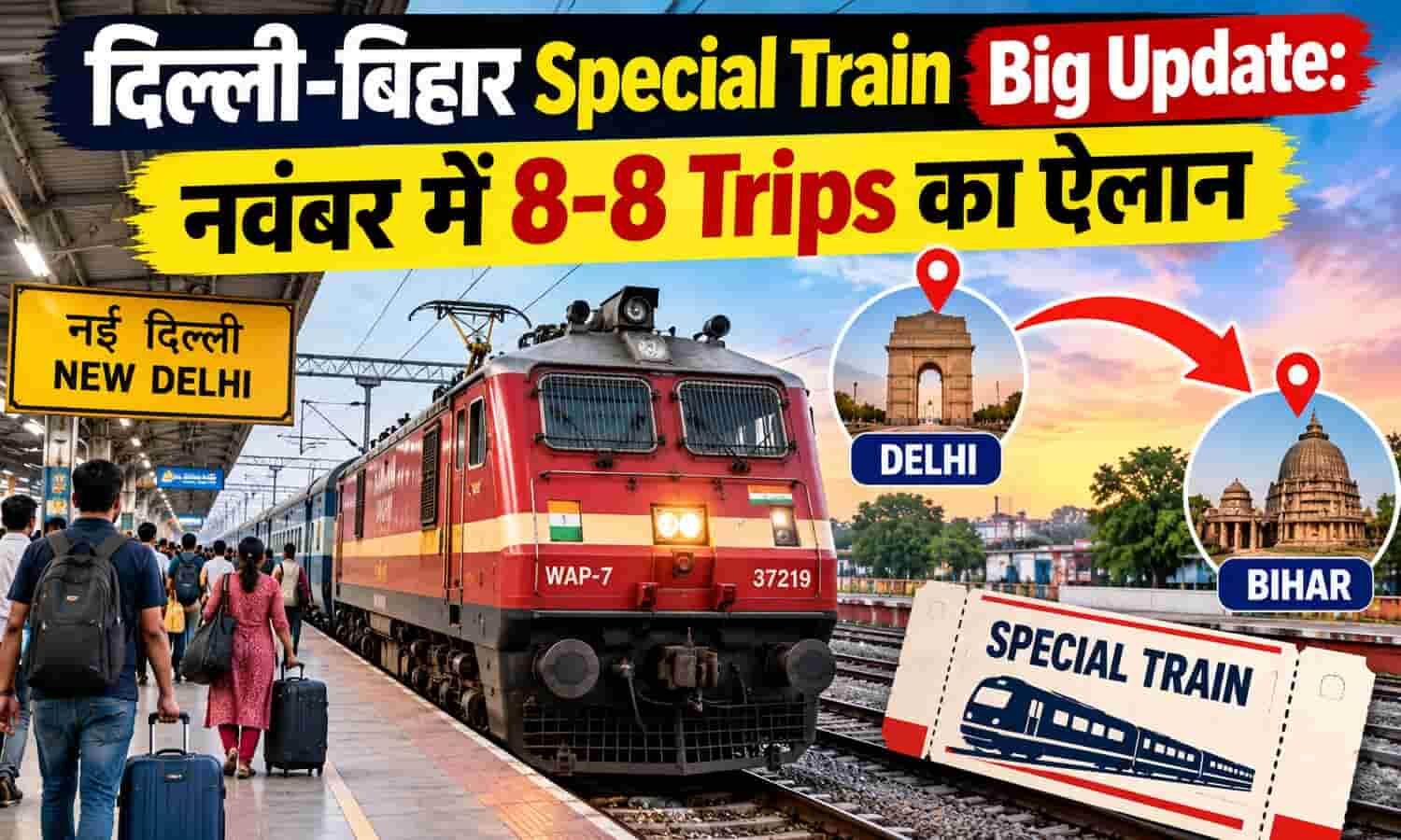 दिल्ली-बिहार Special Train Big Update: नवंबर में 8-8 Trips का ऐलान