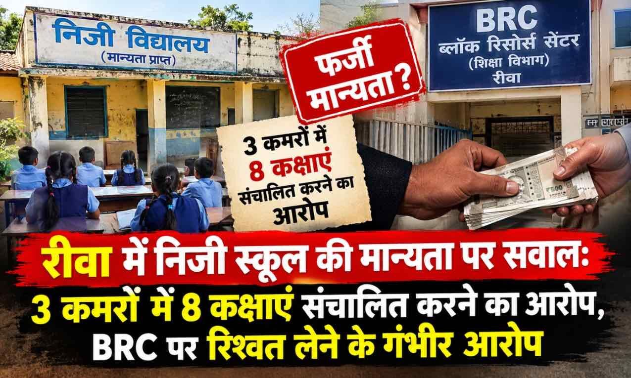 रीवा में निजी स्कूल की मान्यता पर सवाल: 3 कमरों में 8 कक्षाएं संचालित करने का आरोप, BRC पर रिश्वत लेने के गंभीर आरोप