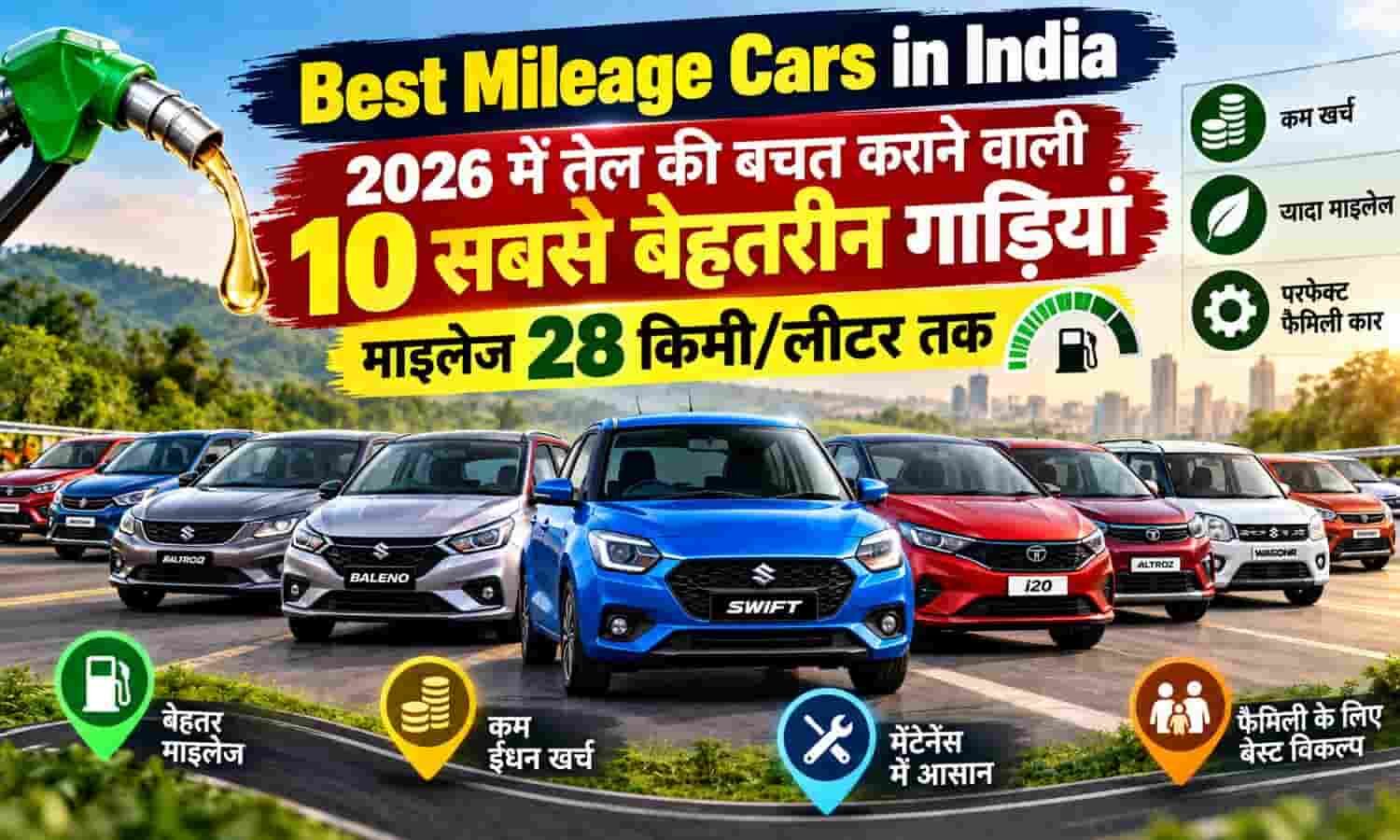Best Mileage Cars in India: 2026 में तेल की बचत कराने वाली 10 सबसे बेहतरीन गाड़ियां, माइलेज 28 किमी/लीटर तक