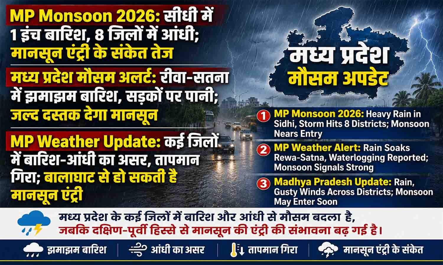 MP Monsoon 2026: कई जिलों में बारिश और आंधी, मानसून एंट्री के संकेत; सीधी में सबसे ज्यादा वर्षा